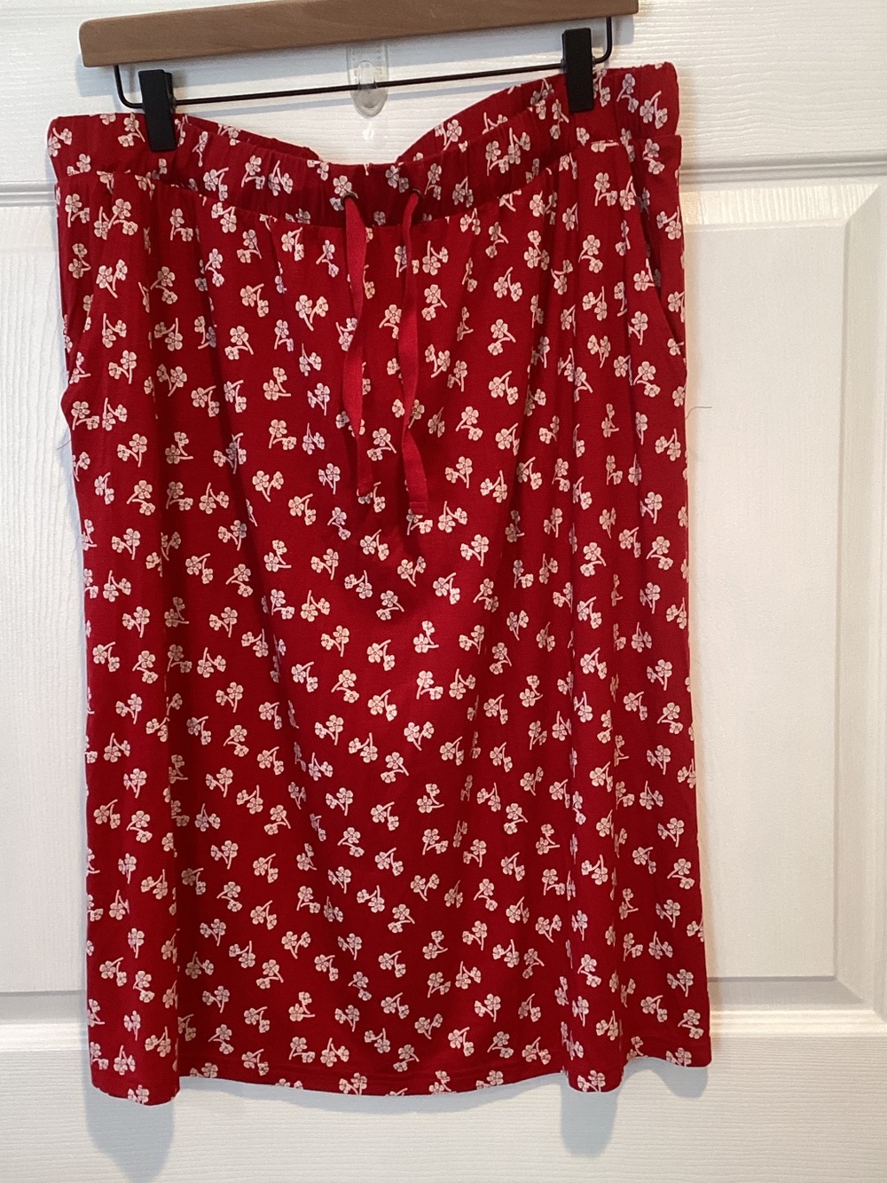 St. John's Bay Red Midi Skirt with White Floral Print